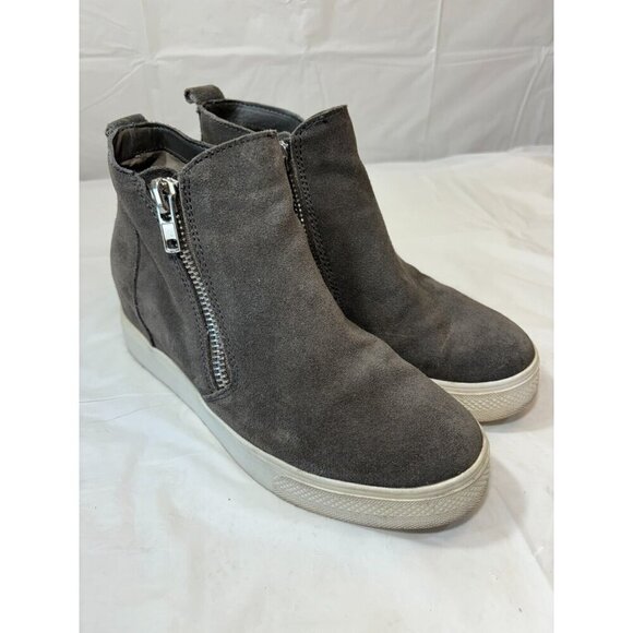 Steve Madden Womens Shoes 8.5 M Gray Wedge Ankle Close Toe Zip Heel Leather - Picture 1 of 12